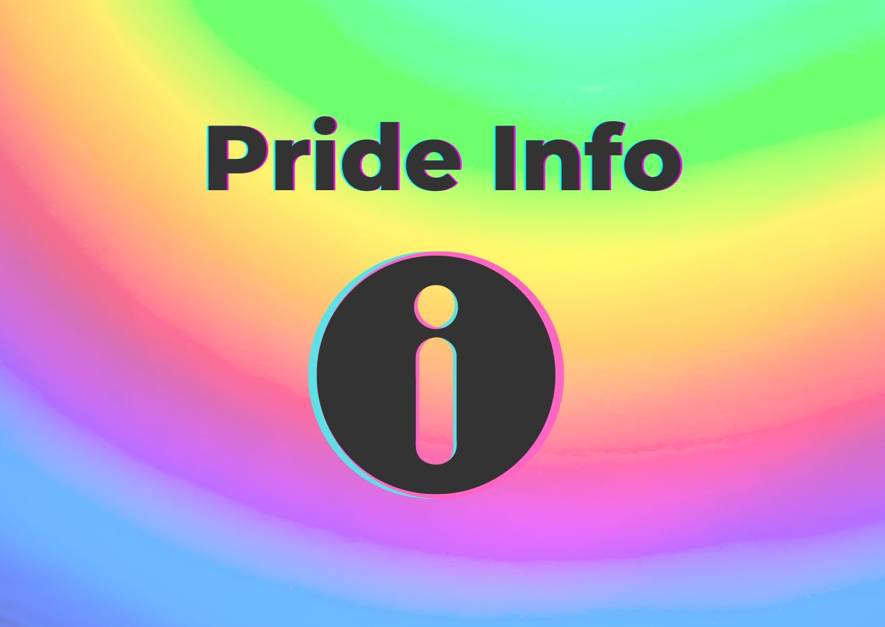 Pride Info -teksti sateenkaarisella pohjalla