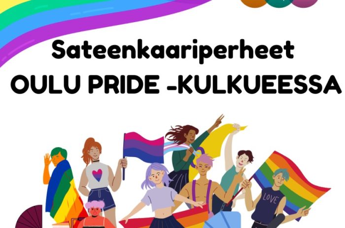 Sateenkaariperheet Oulu Pride -kulkueessa tapahtumakuva.