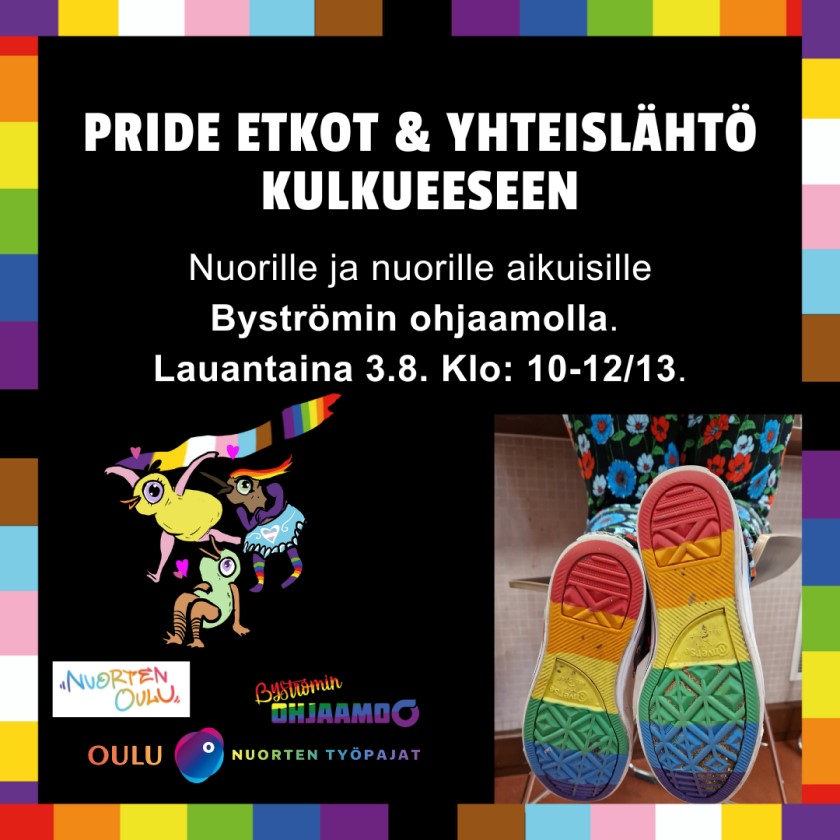 Byströmin ohjaamolla Pride etkot ja yhteislähtö kulkueeseen.